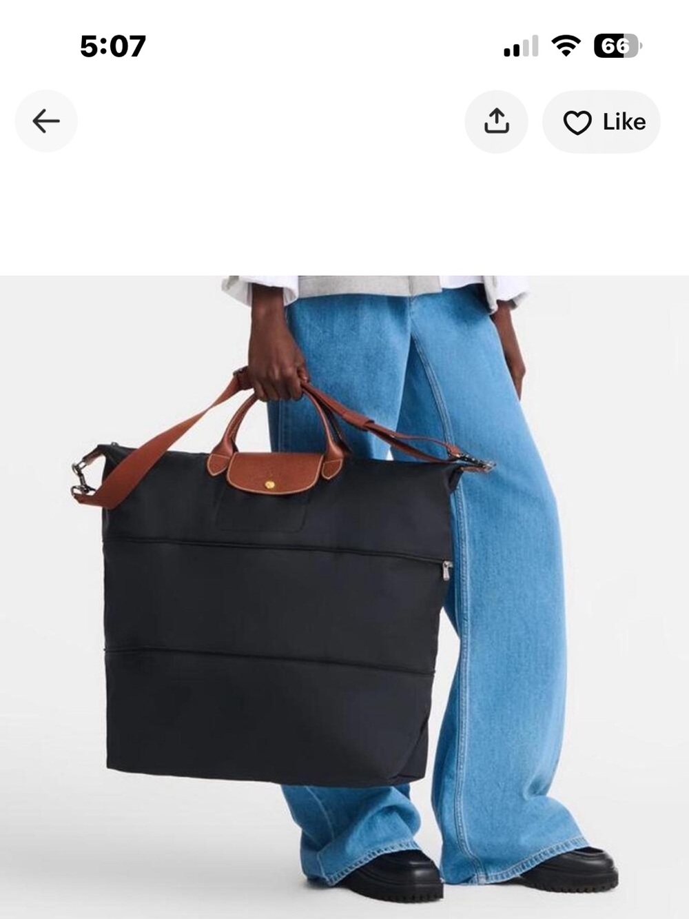 Longchamp Black Tote with Brown Leather Handles and Strap